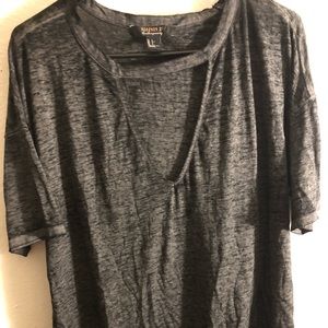 Dark gray long t-shirt with a v-neck cutout